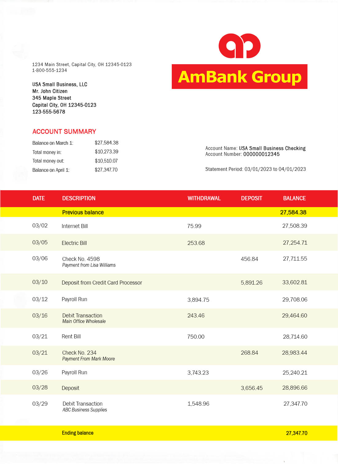 Relevé bancaire AMBANK